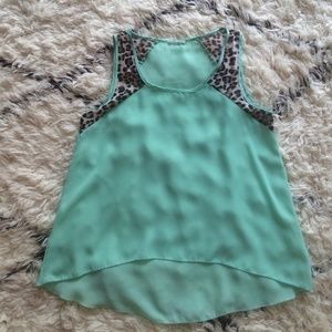 Mint and leopard sleeveless top